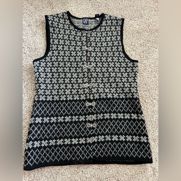 GAP Black and White Knit Vest size large 100% wool - Picture 1 of 5